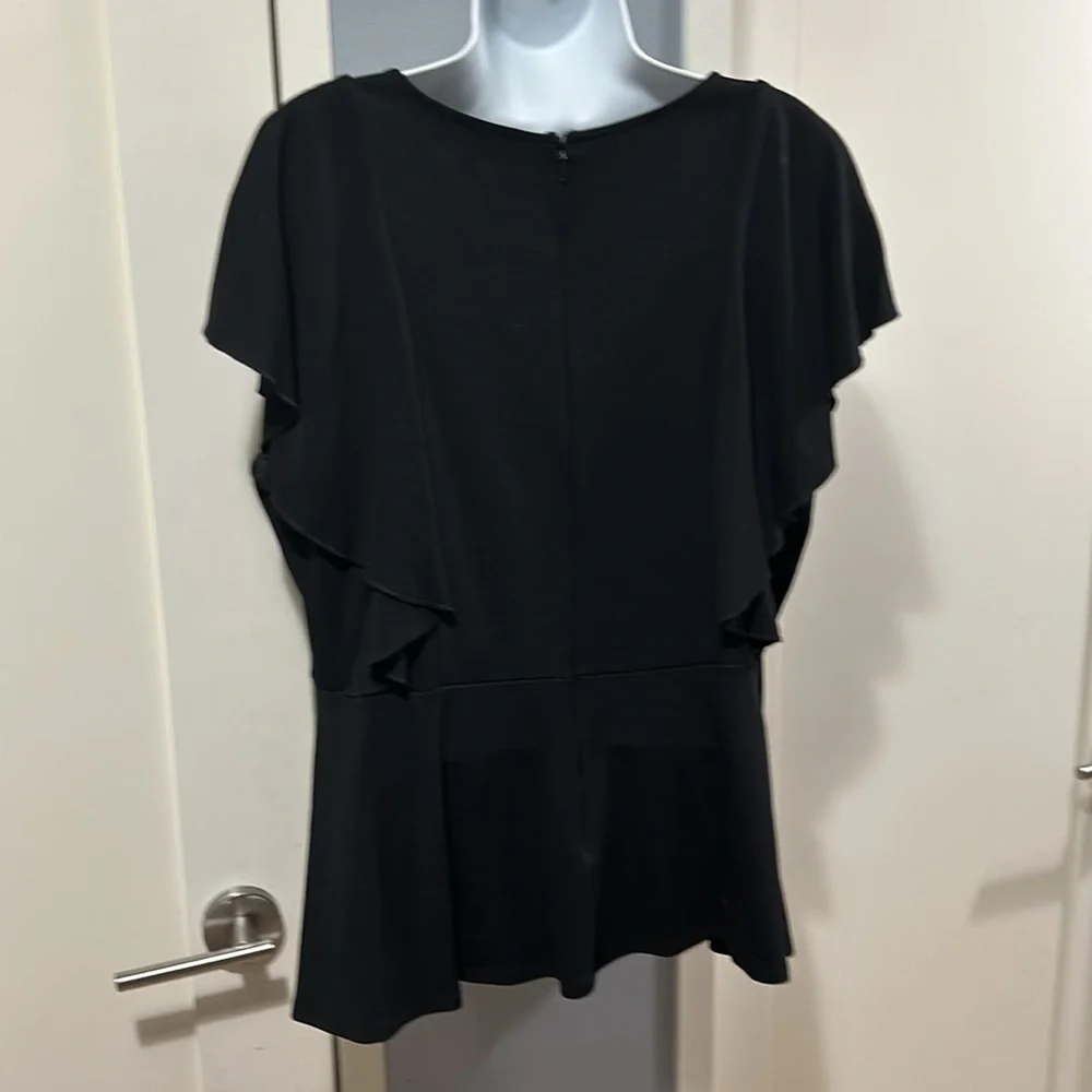 Eloquii Flutter Sleeve Peplum Ponte Knit Top Sz 18/20 Black - Picture 2 of 5